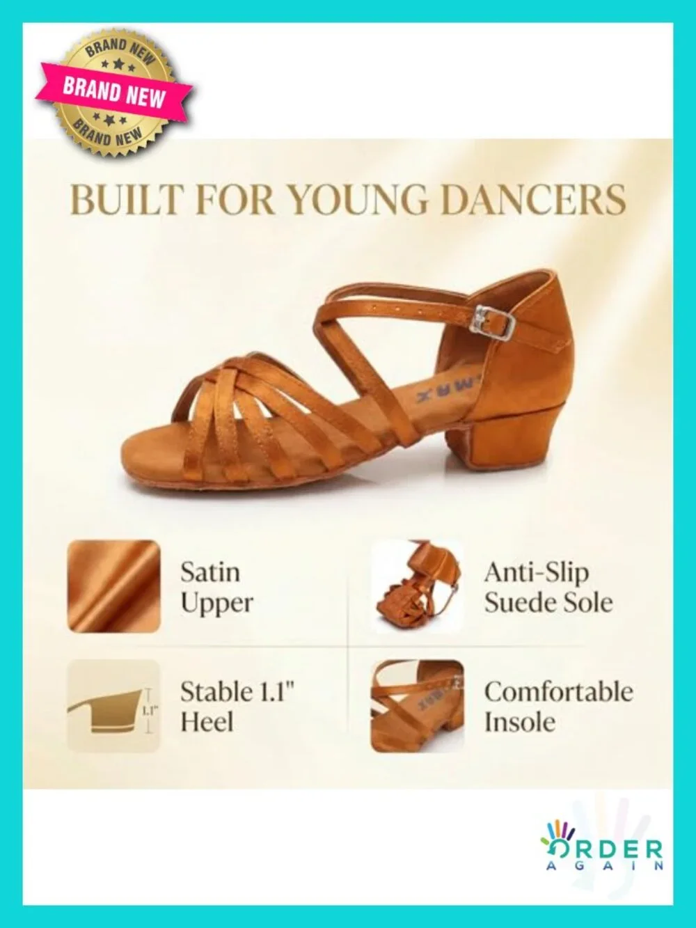 Girls Satin Latin Dance Shoes Low Heel Salsa Sandals Suede Sole